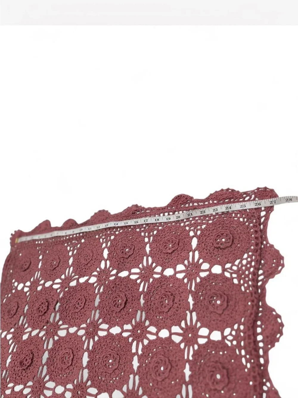 Grandmacore Crochet Dusty Rose Standard Size Pillow Sham Bohemian 100% Cotton